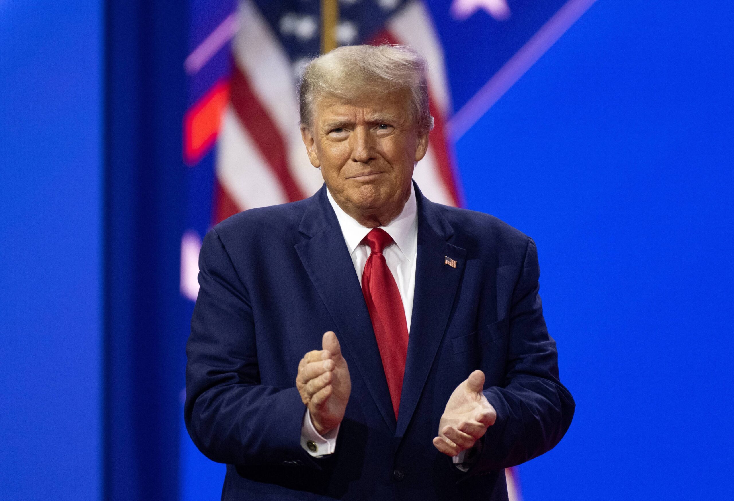 Donald Trump clapping at CPAC 2023