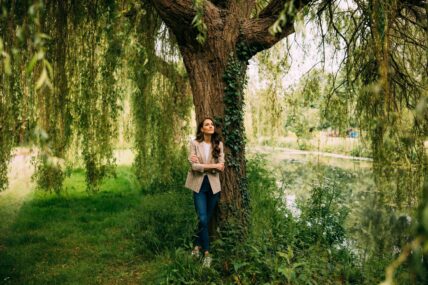 Princess of Wales, Kate Middleton, poses next to a tree, at her Windsor residence.