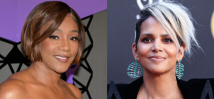 A collage of Tiffany Haddish and Halle Berry smiling on different red carpets