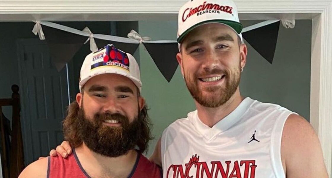 Jason Kelce and Travis Kelce smiling