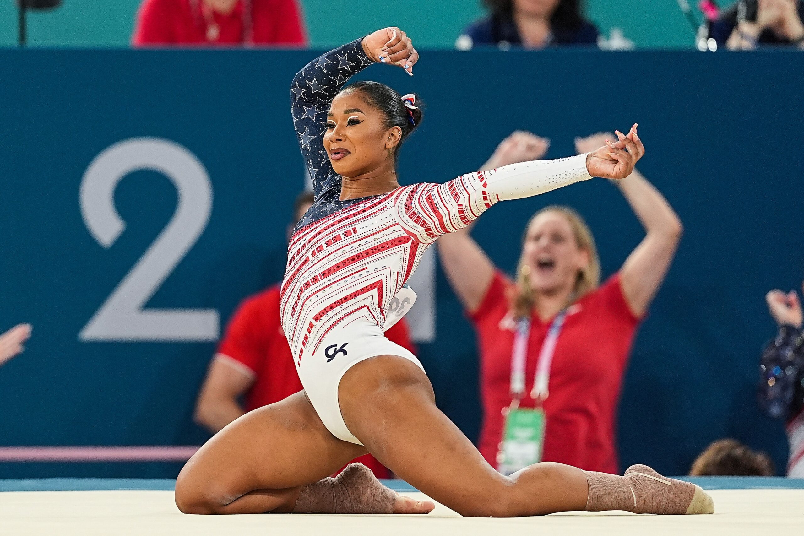 Jordan Chiles finished her floor routine at the 2024 Paris Olympics
