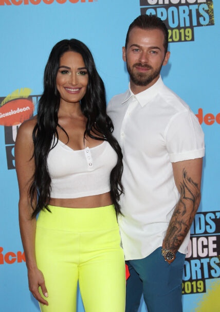 Nikki Garcia and Artem Chigvintsev at 2019 Nickelodeon Kids' Choice Sports Awards