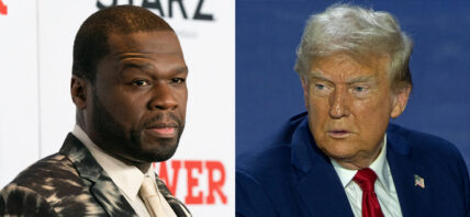 Photo collage of 50 Cent and Donald Trump