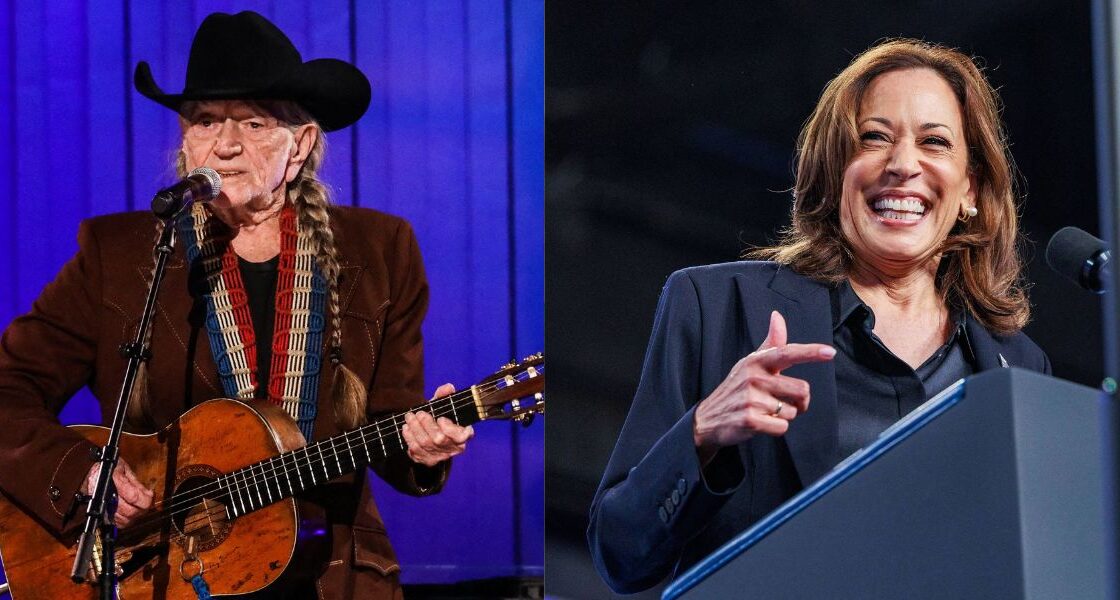 Willie Nelson (left) Kamala Harris (right)