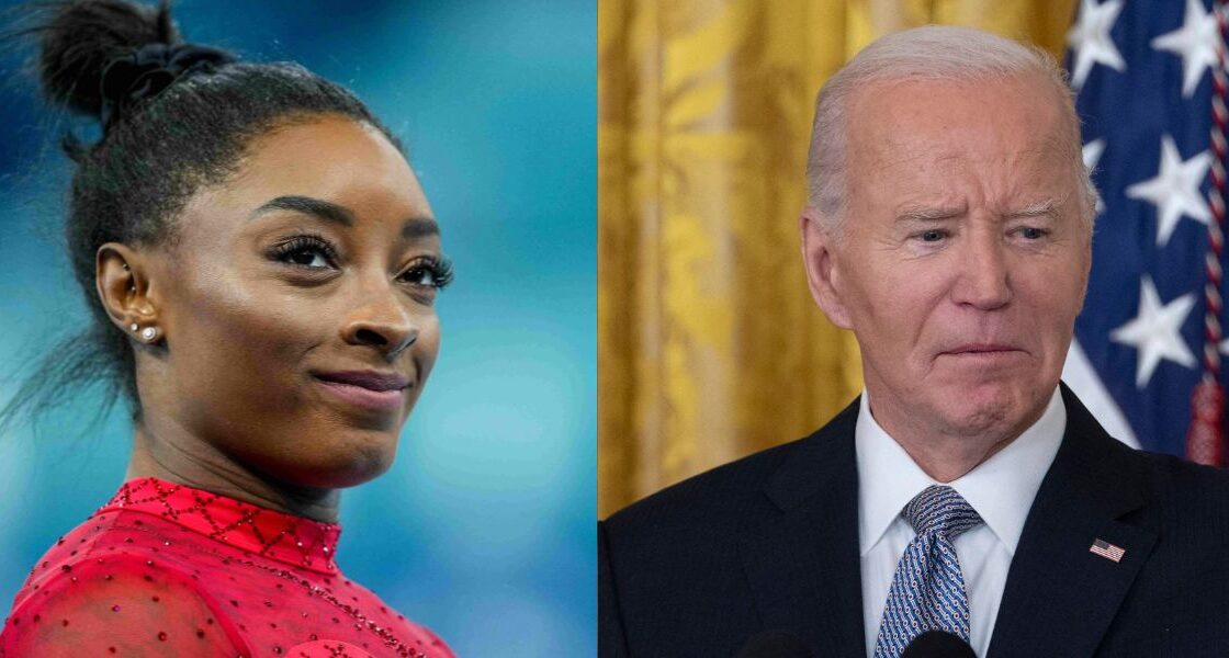Simone Biles (left) Joe Biden (right)