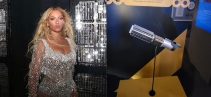 Beyonce next to a lightsaber