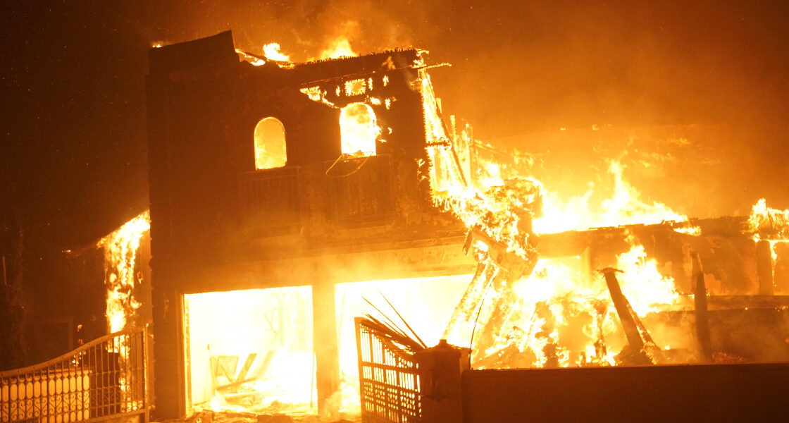 House being burnt down in Pacific Palisades fire