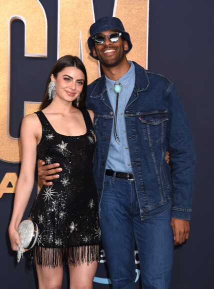 Rachael Kirkconnell and Matt James attend the 57th Academy of Country Music Awards