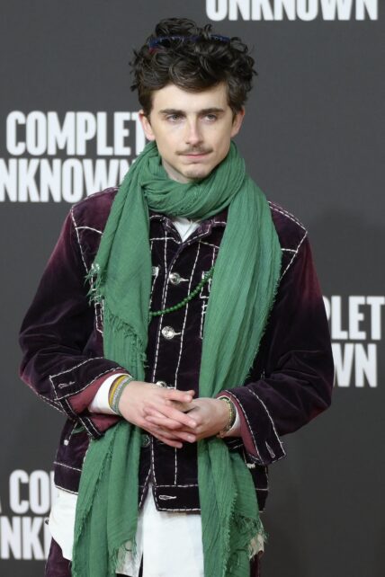 Timothée Chalamet at A Complete Unknown red carpet in Rome, Italy