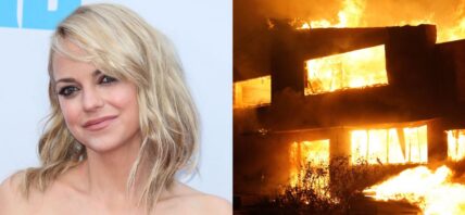 Anna Faris (left) California wildfires burn down home (right)