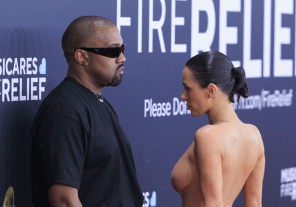 Kanye West and wife Bianca Censori on the 2025 Grammy Awards red carpet