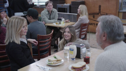 Sydney Sweeney, Meg Ryan and Billy Crystal share some laughs while filming their When Harry Met Sally fake orgasm scene re-make for Hellmanns Super Bowl ad