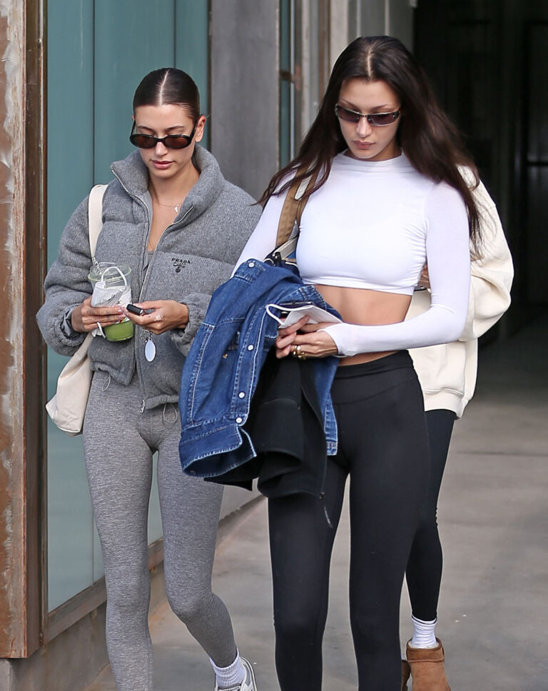 Bella Hadid and Hailey Bieber are seen leaving her pilates class 