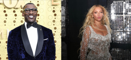 Side by side of Beyoncé and Shannon Sharpe both posing for photos.