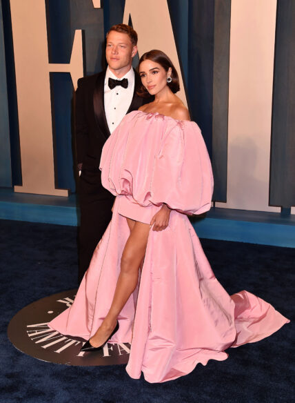 Christian McCaffrey and Olivia Culpo at the 2022 Vanity Fair Oscar Party Hosted By Radhika Jones