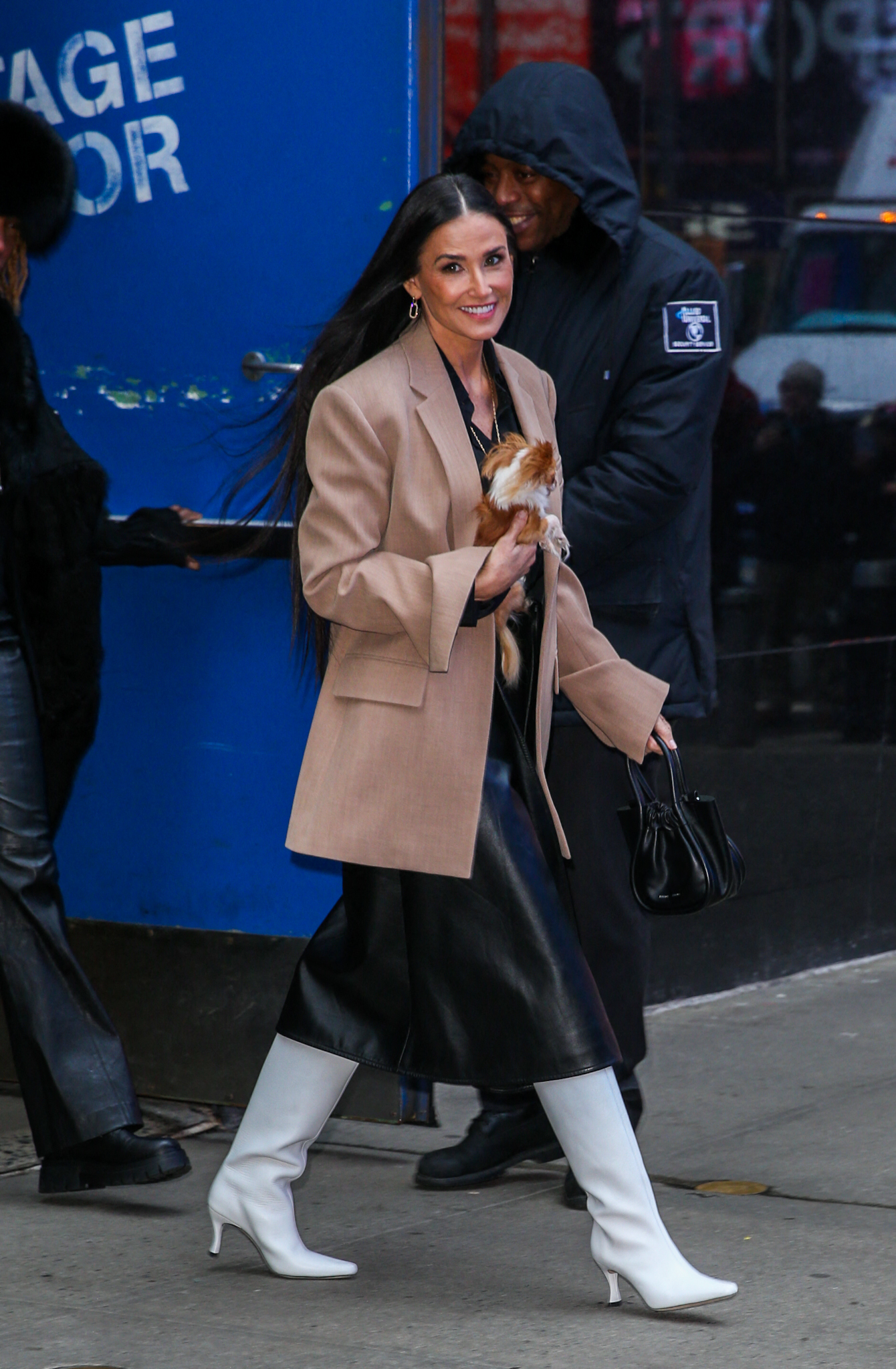 Demi Moore seen carrying her dog Pilaf while making an appearance on Good Morning America this morning in New York City
