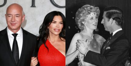 Jeff Bezos and Lauren Sanchez/Prince Charles and Princess Diana photo collage