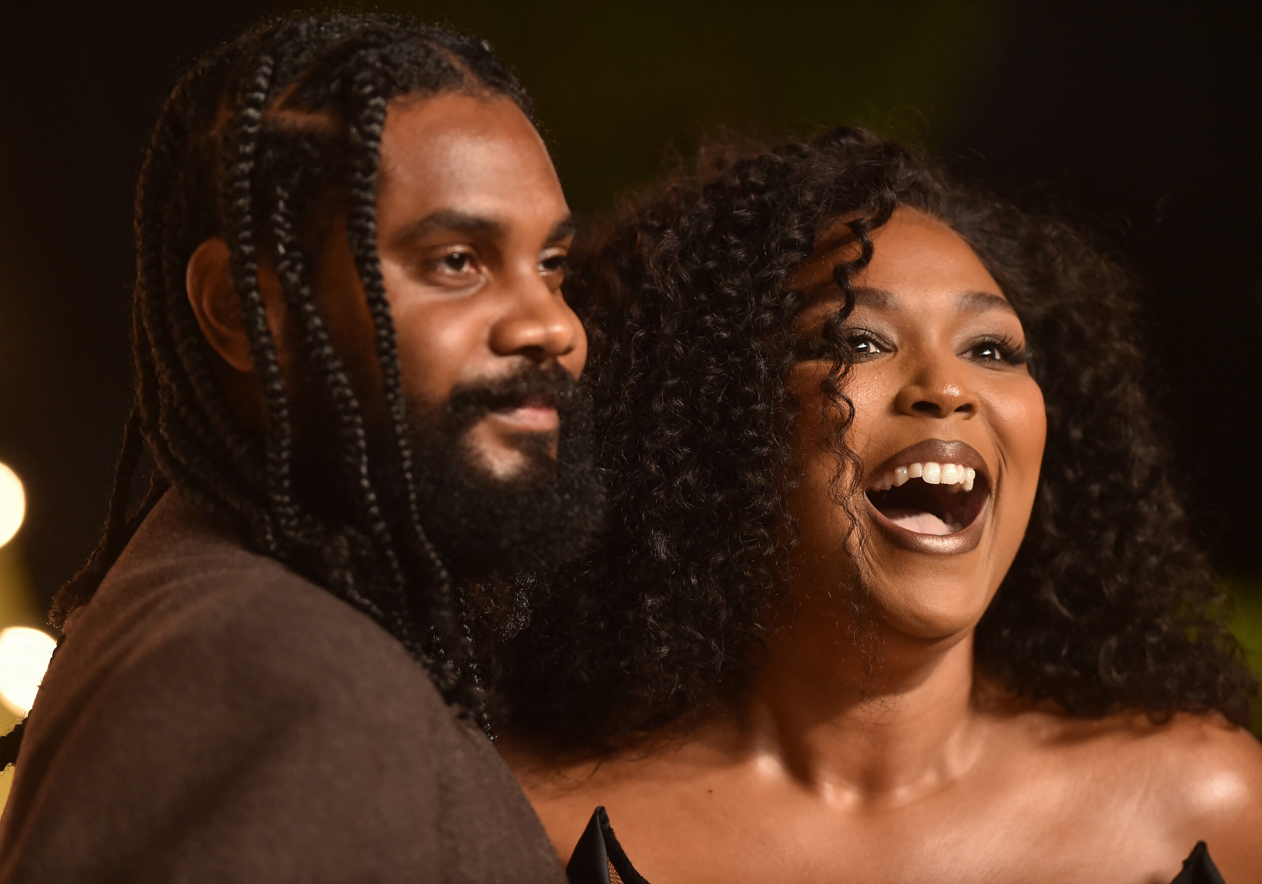 Lizzo and her partner, Myke Wright at the Vanity Fair Oscar Party held at the Wallis Annenberg Center for the Performing Arts on March 2, 2025 in Beverly Hills, CA.