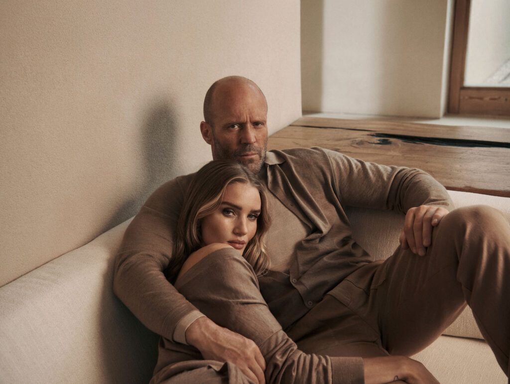 Stylish couple Jason Statham and Rosie Huntington-Whiteley star together in Falconeri?s Spring/Summer 2025 campaign., Hollywood action man Jason and model Rosie posed for photographer Lachlan Bailey in Comporta, a pristine and exclusive oasis on the Portuguese coast., Italian fashion brand Falconeri says the images ?tell a story of escape and reconnection with nature? as the celebrity couple showcase sophisticated daytime and evening wear looks of ?understated elegance?., New pieces for 2025 include a cross-over turtleneck sweater for her to the long-sleeved polo for him, as well as the slip dress with a deep back neckline and the soft cashmere shirt., *MANDATORY BYLINE - MUST CREDIT: Lachlan Bailey/Falconeri/Mega. 18 Mar 2025 Pictured: Jason Statham and Rosie Huntington-Whiteley star together in Falconeri?s Spring/Summer 2025 campaign. *MANDATORY BYLINE - MUST CREDIT: Lachlan Bailey/Falconeri/Mega. Photo credit: Lachlan Bailey/Falconeri/Mega TheMegaAgency.com sales@mega.global (Mega Agency TagID: MEGA1285083_001.jpg) [Photo via Mega Agency]
