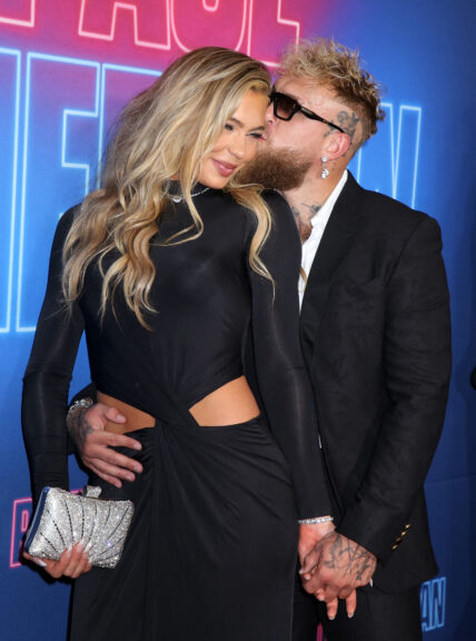 Logan Paul attending Max's 'Paul American' New York Premiere held at Tempo by Hilton New York Times Square on March 26, 2025 in New York City, NY ©Steven Bergman/AFF-USA.COM. 26 Mar 2025 Pictured: Jutta Leerdam and Jake Paul. Photo credit: Steven Bergman/AFF-USA.COM / MEGA TheMegaAgency.com sales@mega.global (Mega Agency TagID: MEGA1288281_054.jpg) [Photo via Mega Agency]