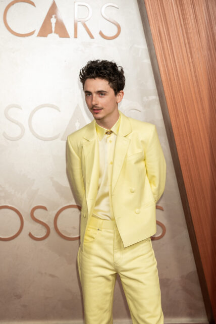 Timothée Chalamet poses at Oscars 2025
