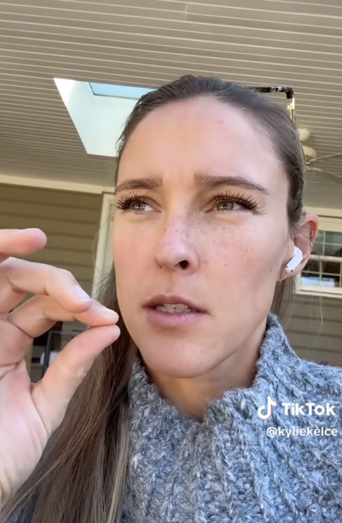 Kylie Kelce talking to the camera