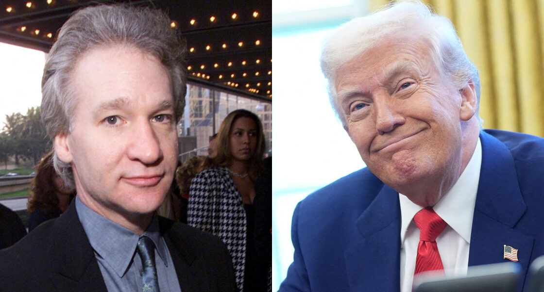 A photo collage of Bill Maher and Donald Trump