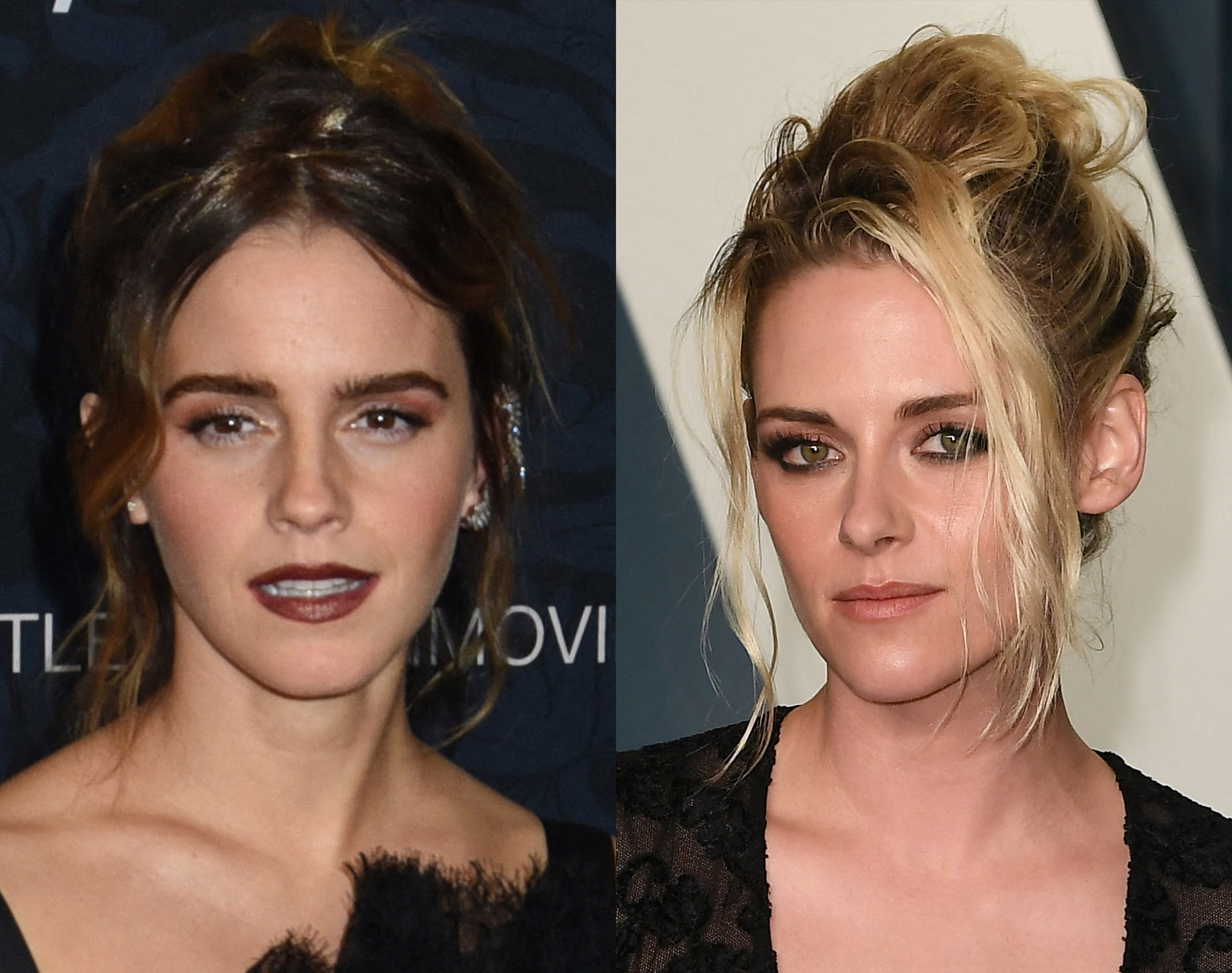 A photo collage of Emma Watson and Kristen Stewart