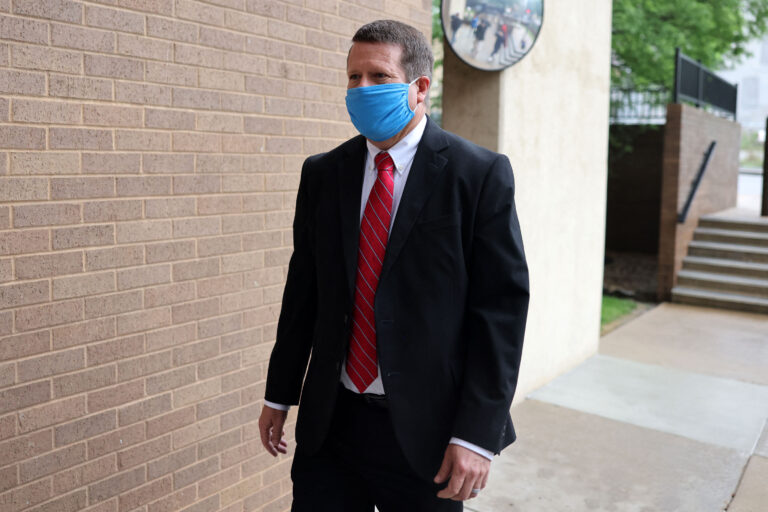 Jim Bob Duggar arrives for son Josh's sentencing hearing in Fayetteville, Arkansas.