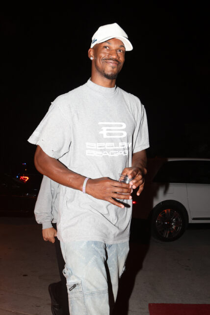 Miami Heat star Jimmy Butler arrives to Carbone Beach presented by American Express during Formula 1 Race Week in Miami
