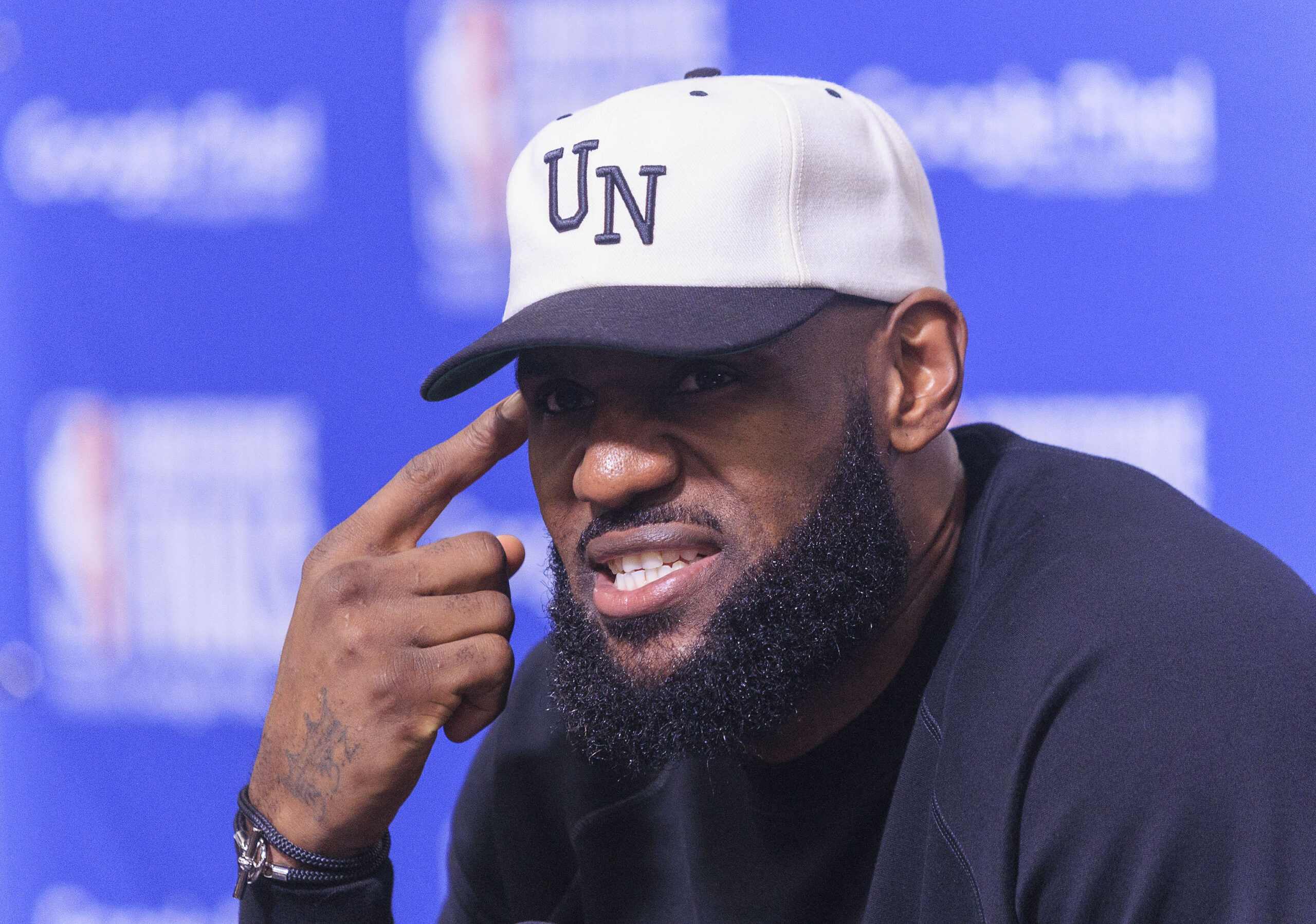 LeBron James during a press conference after losing Game Four of the Western Conference Finals