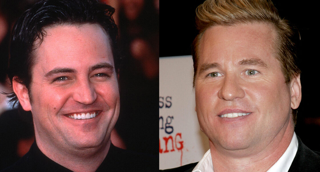 A photo collage of Matthew Perry and Val Kilmer
