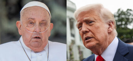 A photo collage Pope Francis and Donald Trump