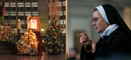 A memorial service for the Pope and a nun praying
