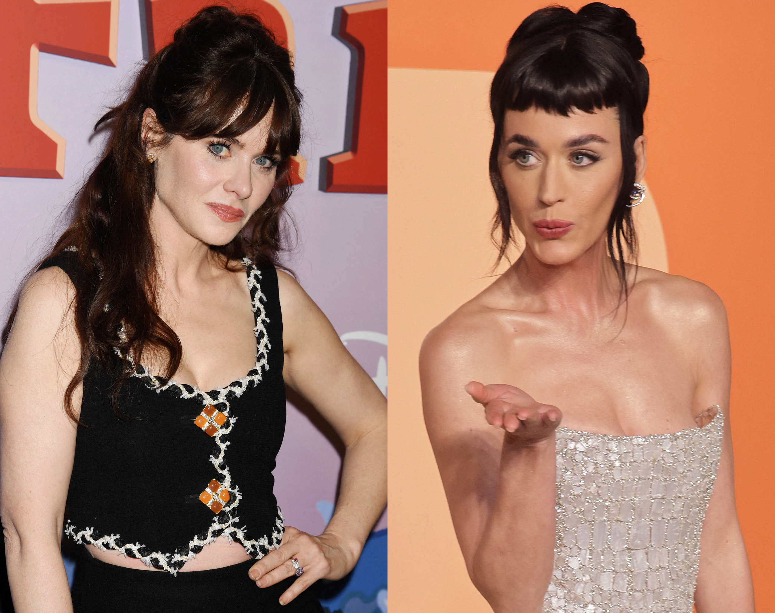 A photo collage of Zooey Deschanel and Katty Perry