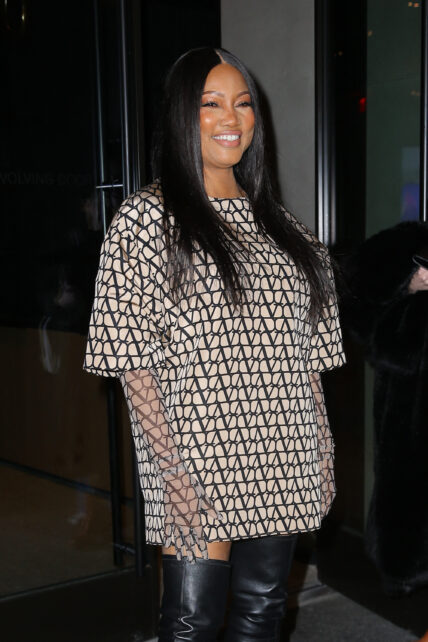 Garcelle Beauvais posing outside of a building before "WWHL" appearance.