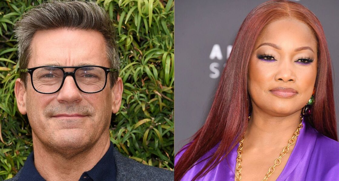 Photo collage of Jon Hamm and Garcelle Beauvais.
