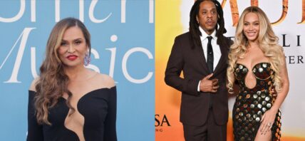 Photo collage of Beyoncé, Tina Knowles, and Jay Z.