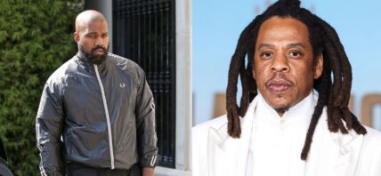 Photo collage of Jay-Z and Kanye West.