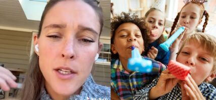 Kylie Kelce (left) Kids birthday party (right)