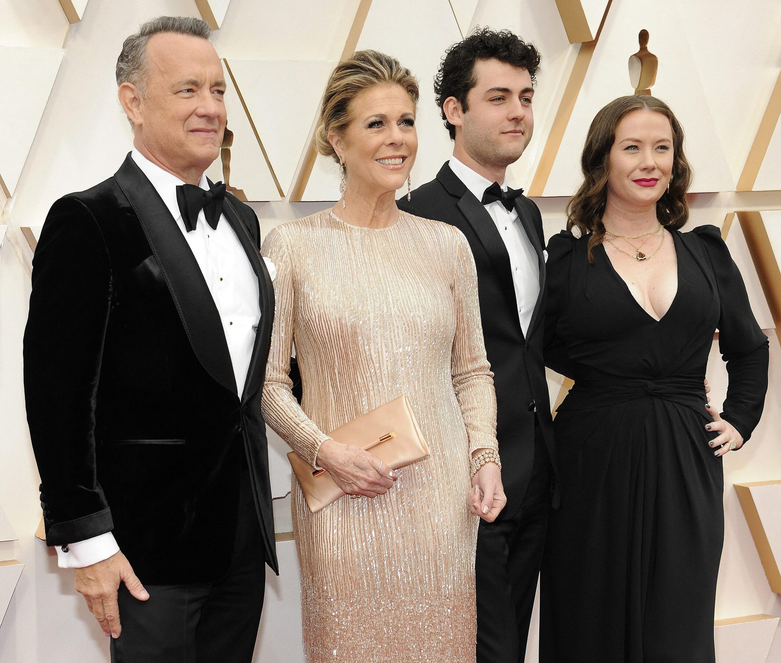 (L-R) Tom Hanks, Rita Wilson, Truman Theodore Hanks and Elizabeth Hanks arrive for the 92nd annual Academy Awards at the Dolby Theatre in the Hollywood section of Los Angeles on Sunday, February 9, 2020.