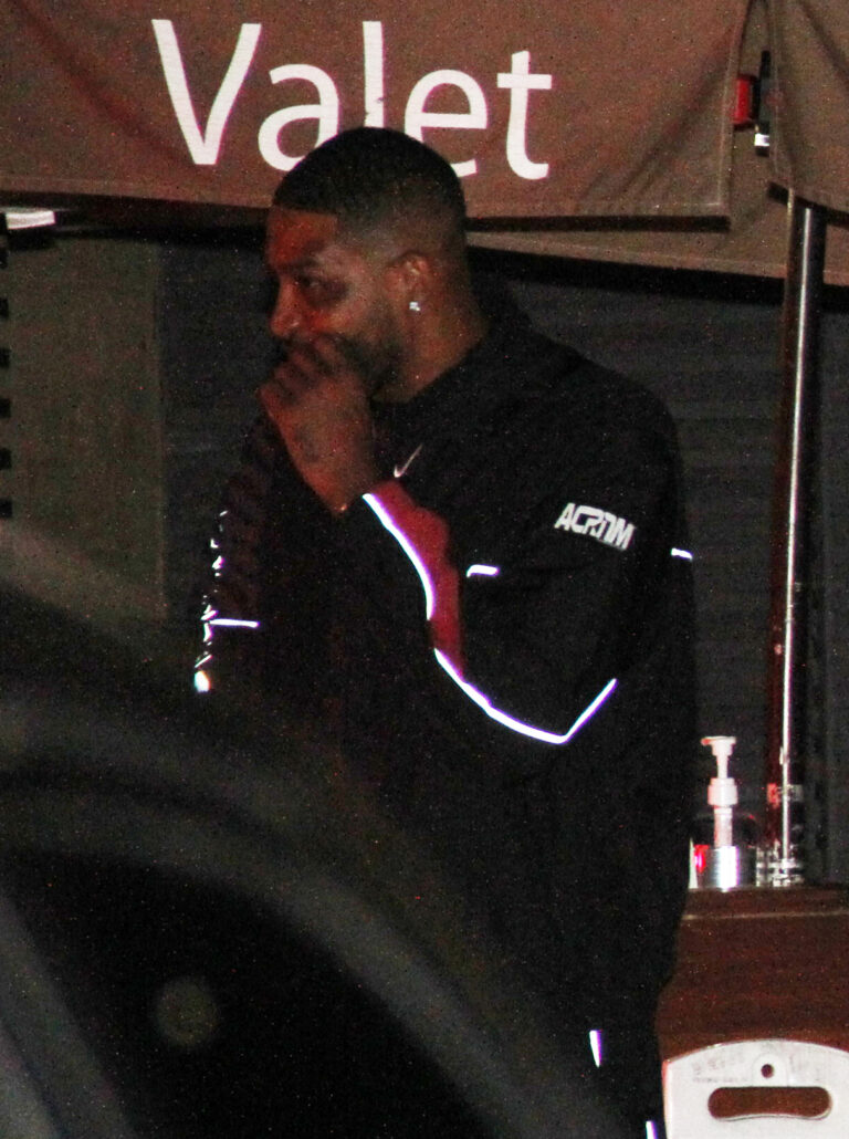 Khloe Kardashian's ex Tristan Thompson is spotted using a toothpick as he leaves Nobu restaurant in Malibu, CA.