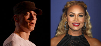 A photo collage of Eminem and Gizelle Bryant
