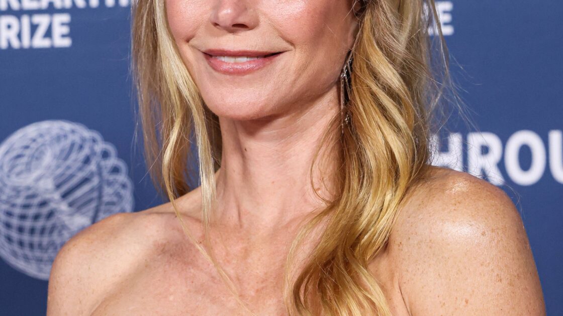 Gwyneth Paltrow wearing a Donna Karan New York RE15 gown, Messika jewelry, and Santoni shoes arrives at the 11th Annual Breakthrough Prize Ceremony 2025