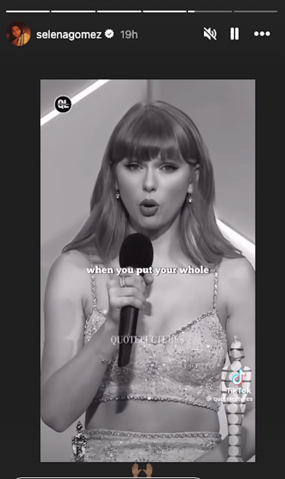 Selena Gomez's repost of Taylor Swift's speech