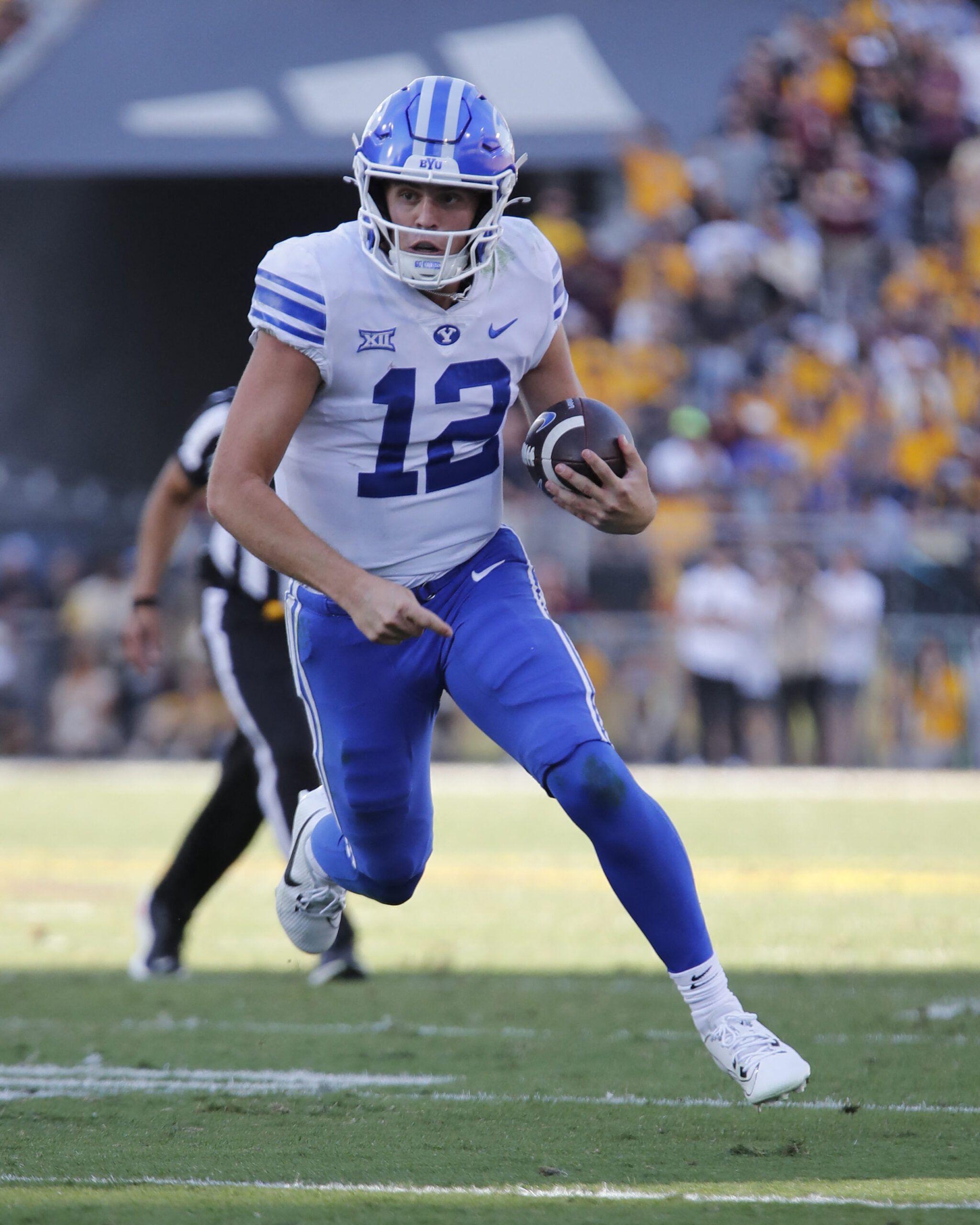 Jake Retzlaff (12) of the BYU Cougars in action at the NCAA Valero Alamo Bowl against the Colorado Buffalos at the Alamodome
