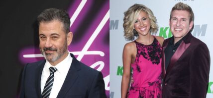 Photo collage of Jimmy Kimmel and Savanah and Todd Chrisley.