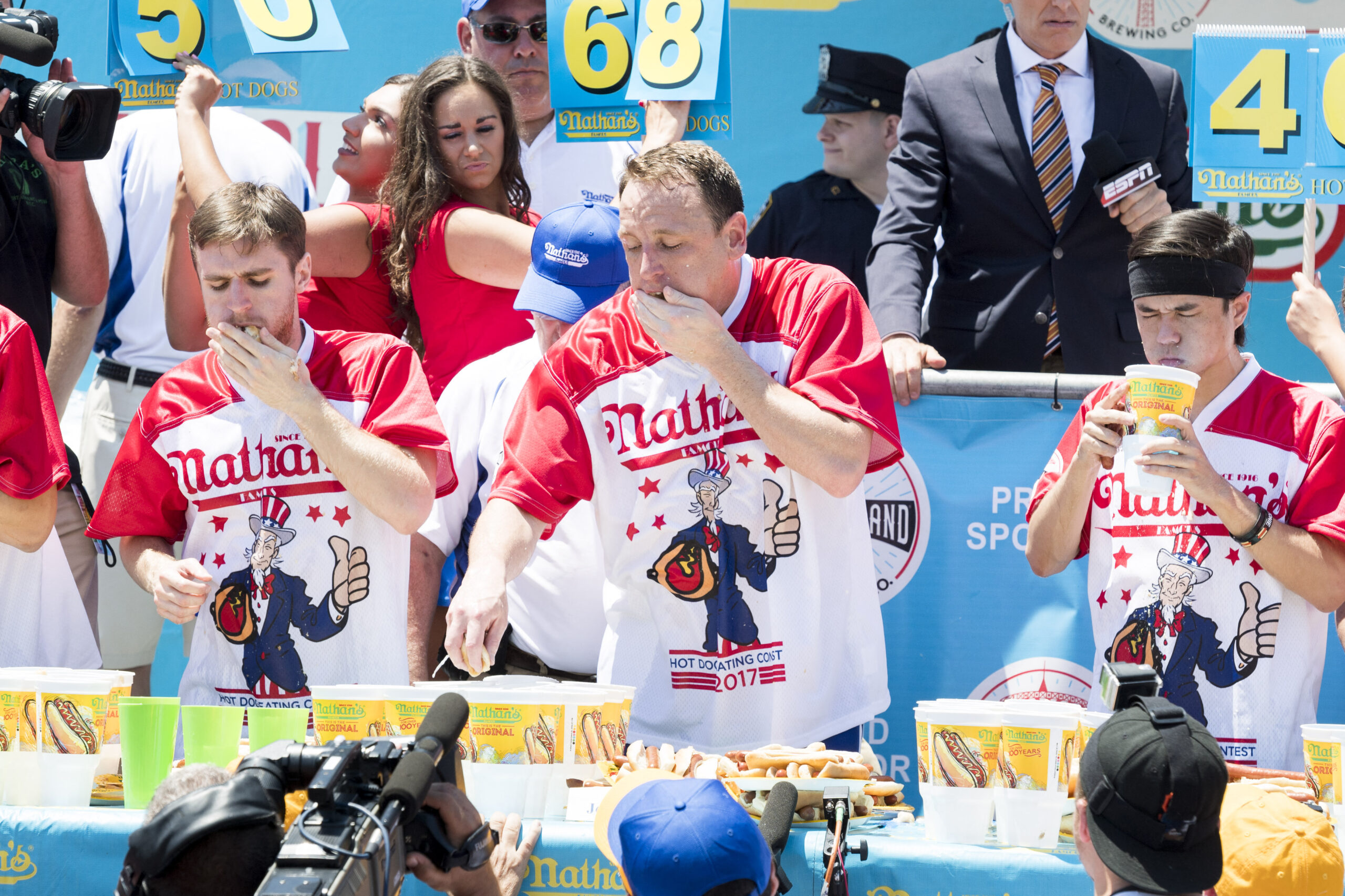 Joey Chestnut at Nathans Famous International Hot Dog Eating Contest