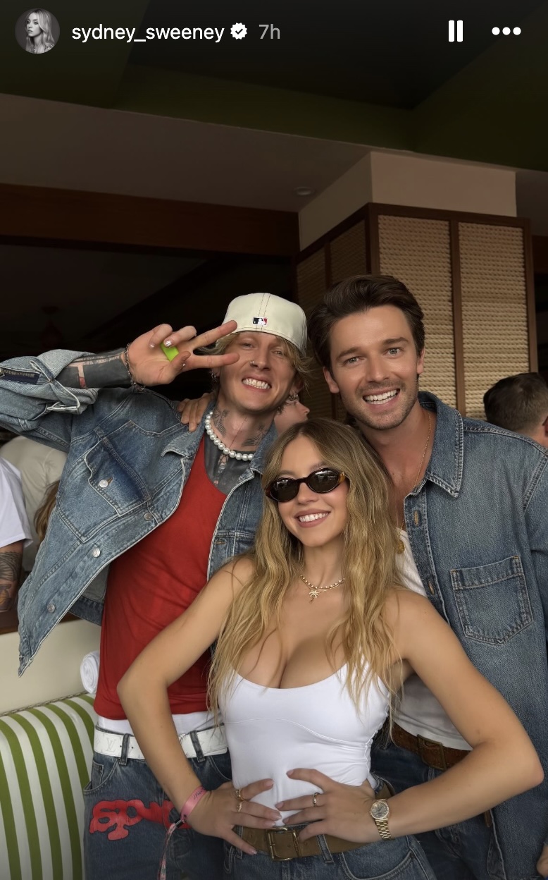 Sydney Sweeney with MGK and Patrick Schwarzenegger