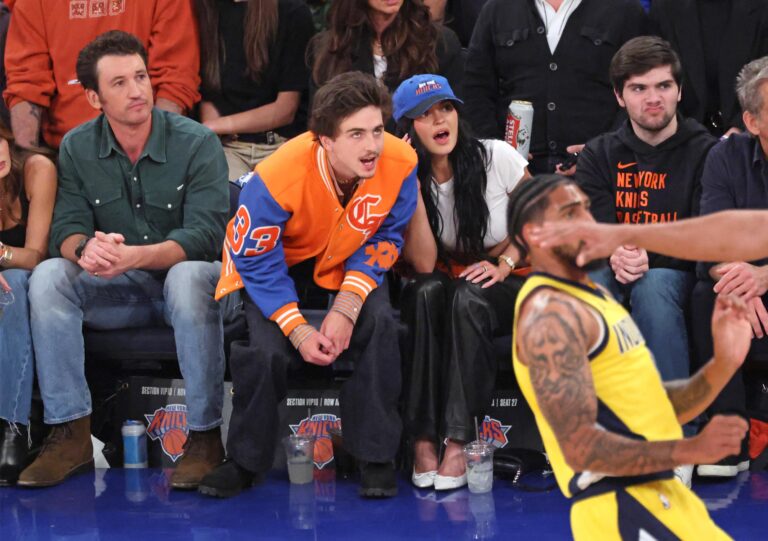 Kylie Jenner and Timothée Chalamet court side at the Knicks vs Pacers Game 5